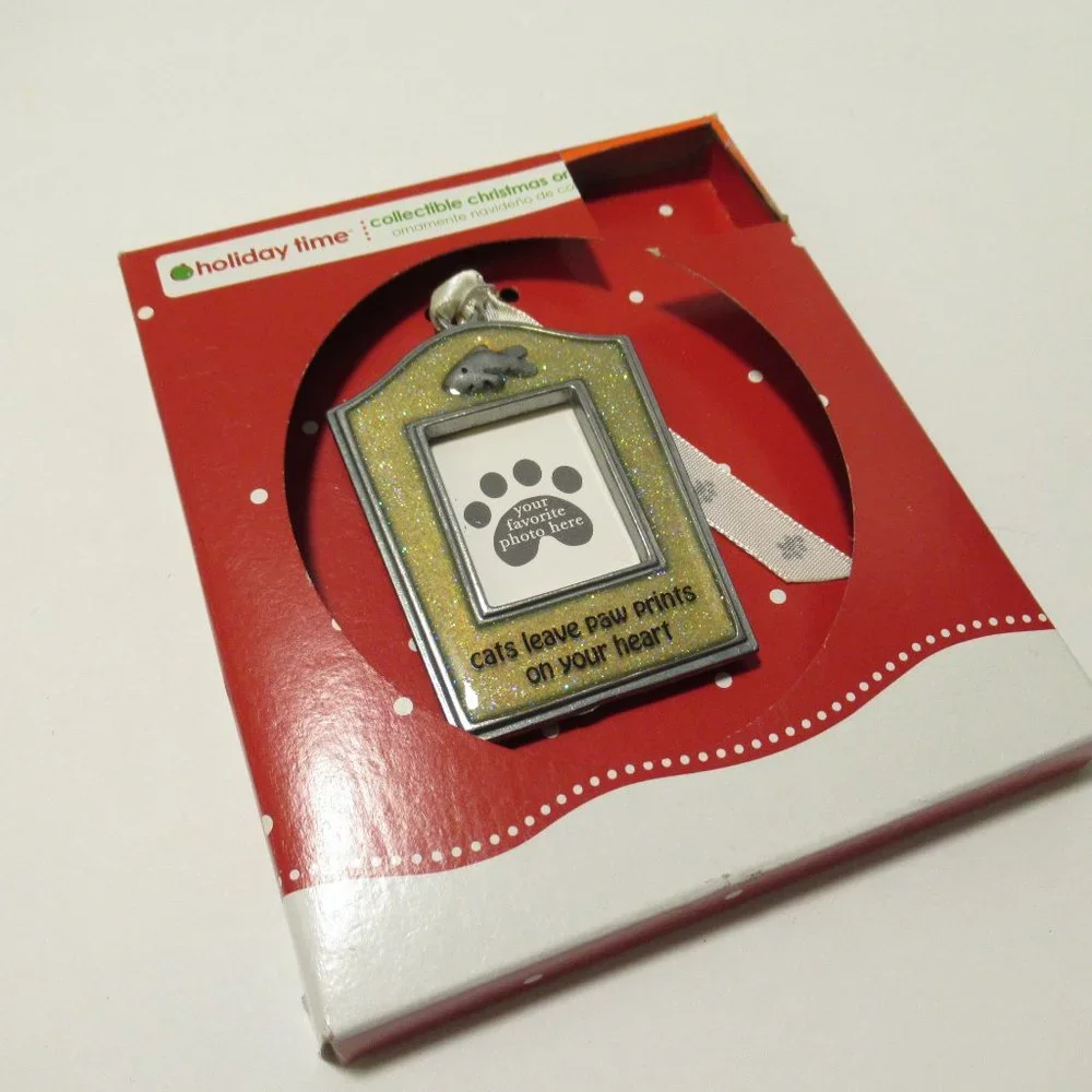 Glitter Cat Ornament - Silver and White